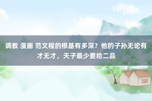 调教 漫画 范文程的根基有多深？他的子孙无论有才无才，天子最少要给二品