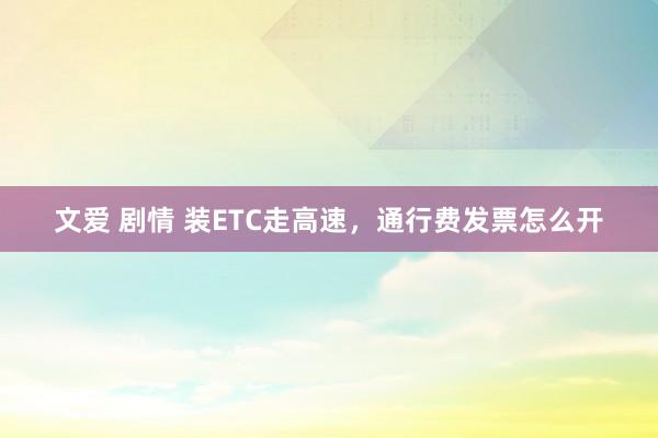 文爱 剧情 装ETC走高速，通行费发票怎么开