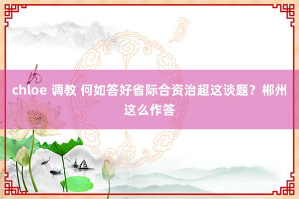 chloe 调教 何如答好省际合资治超这谈题？郴州这么作答