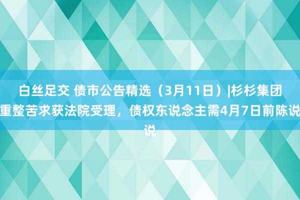 白丝足交 债市公告精选（3月11日）|杉杉集团重整苦求获法院受理，债权东说念主需4月7日前陈说