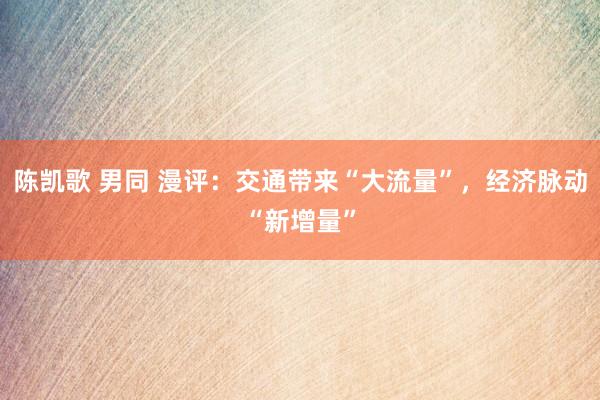 陈凯歌 男同 漫评：交通带来“大流量”，经济脉动“新增量”