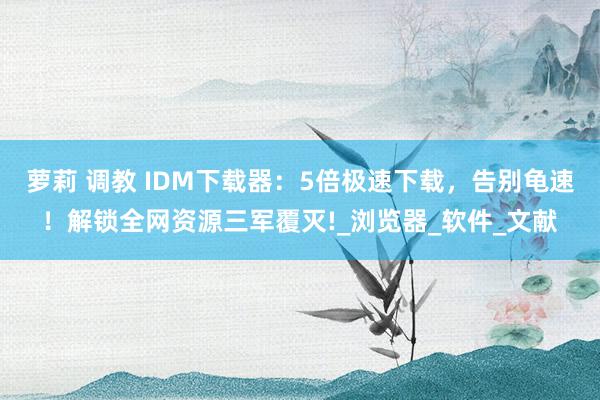 萝莉 调教 IDM下载器：5倍极速下载，告别龟速！解锁全网资源三军覆灭!_浏览器_软件_文献