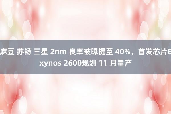麻豆 苏畅 三星 2nm 良率被曝提至 40%，首发芯片Exynos 2600规划 11 月量产