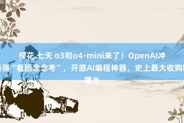 探花 七天 o3和o4-mini来了！OpenAI冲突最强“看图念念考”，开源AI编程神器，史上最大收购曝光