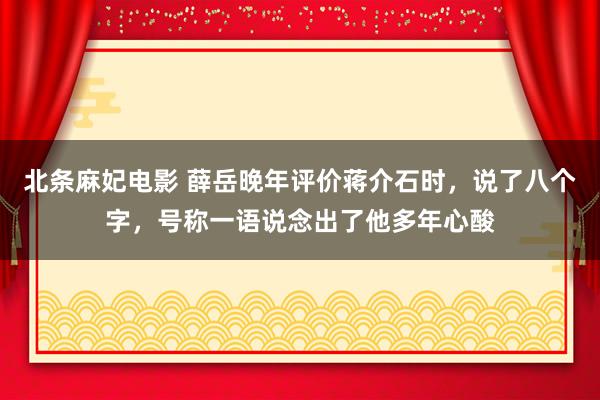 北条麻妃电影 薛岳晚年评价蒋介石时，说了八个字，号称一语说念出了他多年心酸